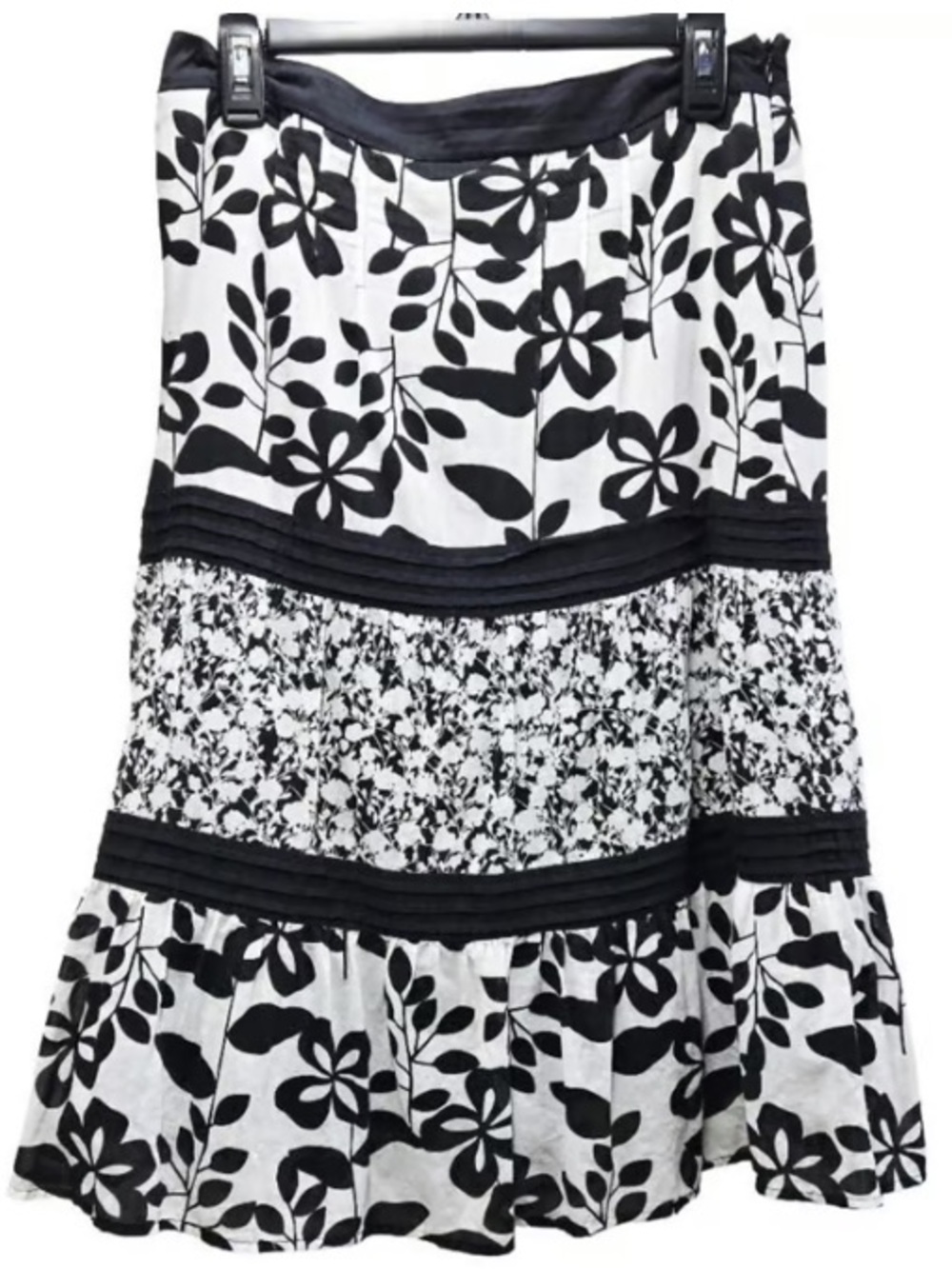 Black & White Floral Tiered Skirt